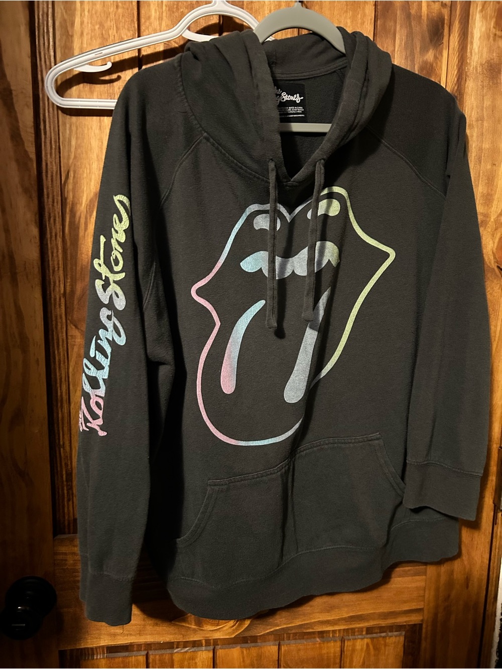 Rolling Stones dark gray Pullover Hoodie with Pastel Gradient Tongue, women’s 2x